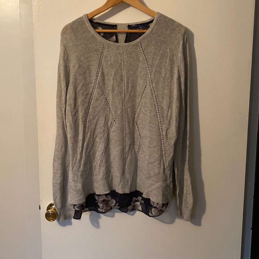 Gray sweater with navy underlay